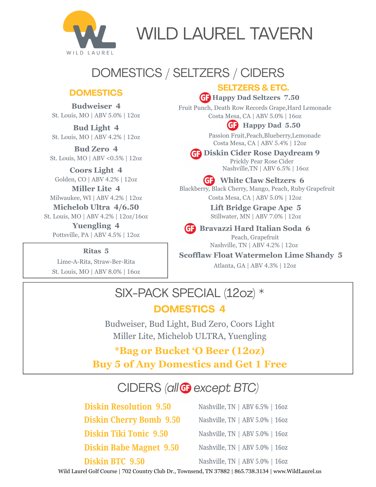 Dom-Seltz-Ciders Menu